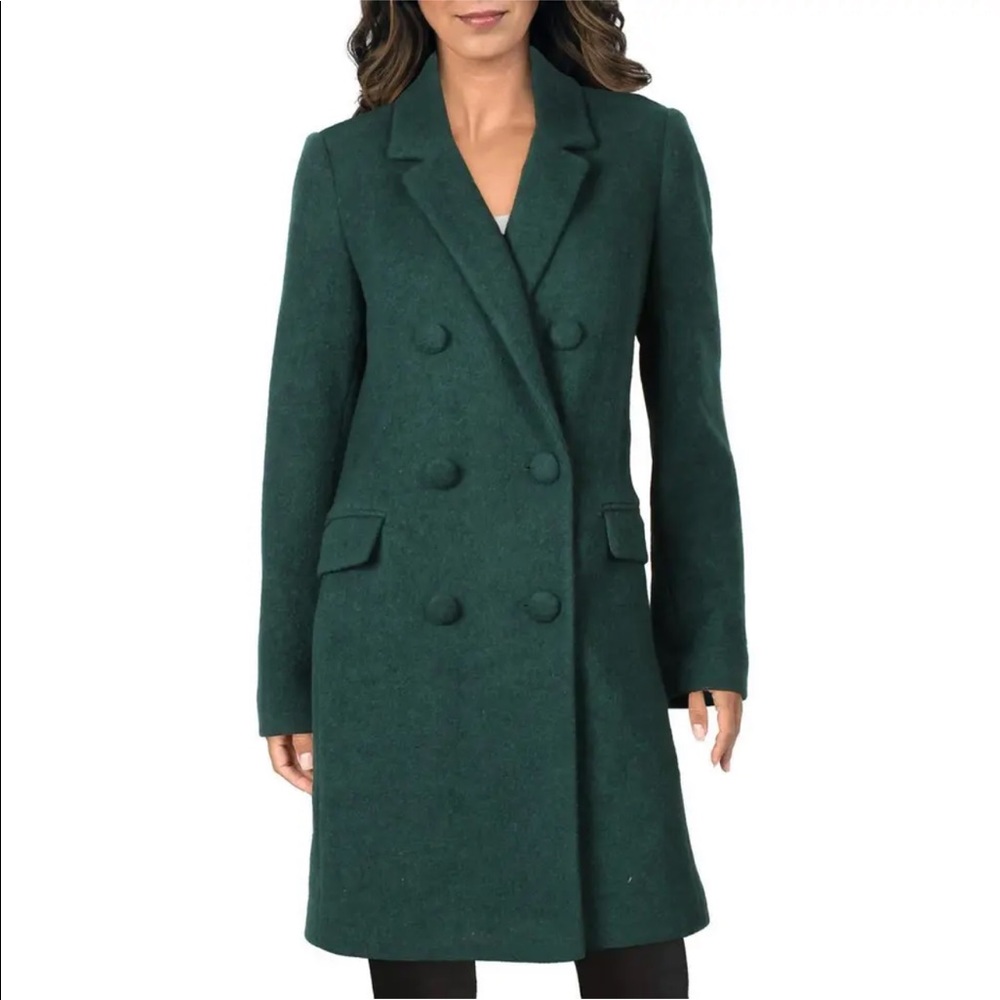 Sam Edelman Womens Green Wool Blend Midi Pea Coat Outerwear Size 8 - Picture 6 of 10